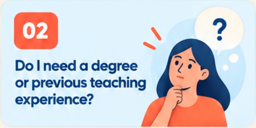 02. Do I need a degree or previous teaching experience?