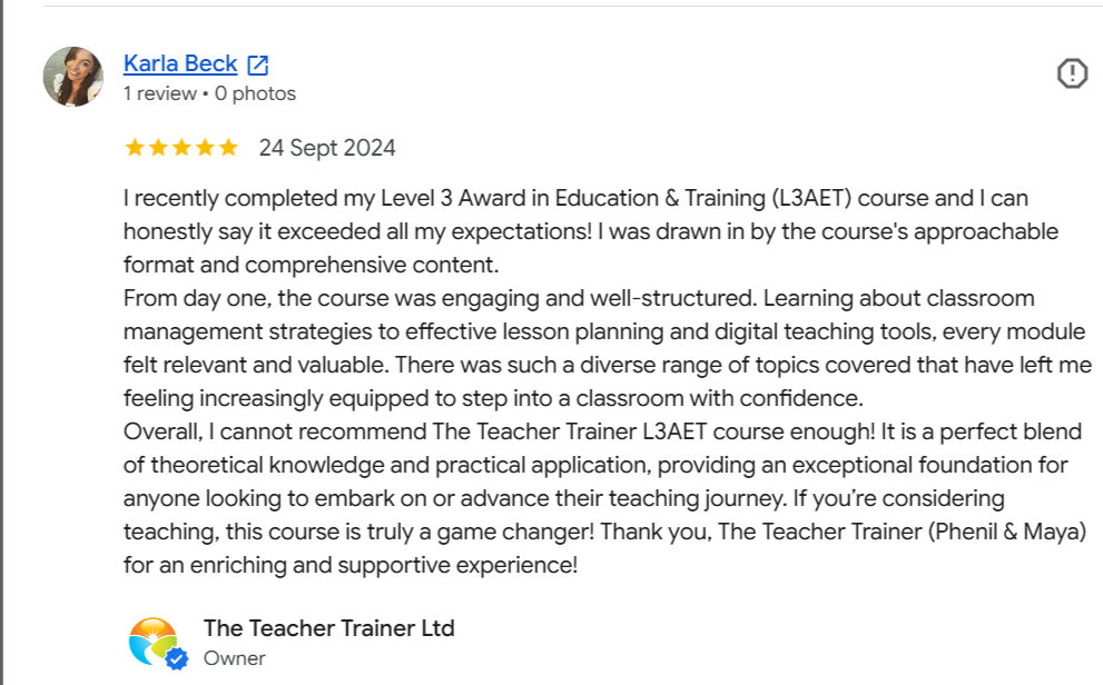 Google review from Rebecca Yarwood