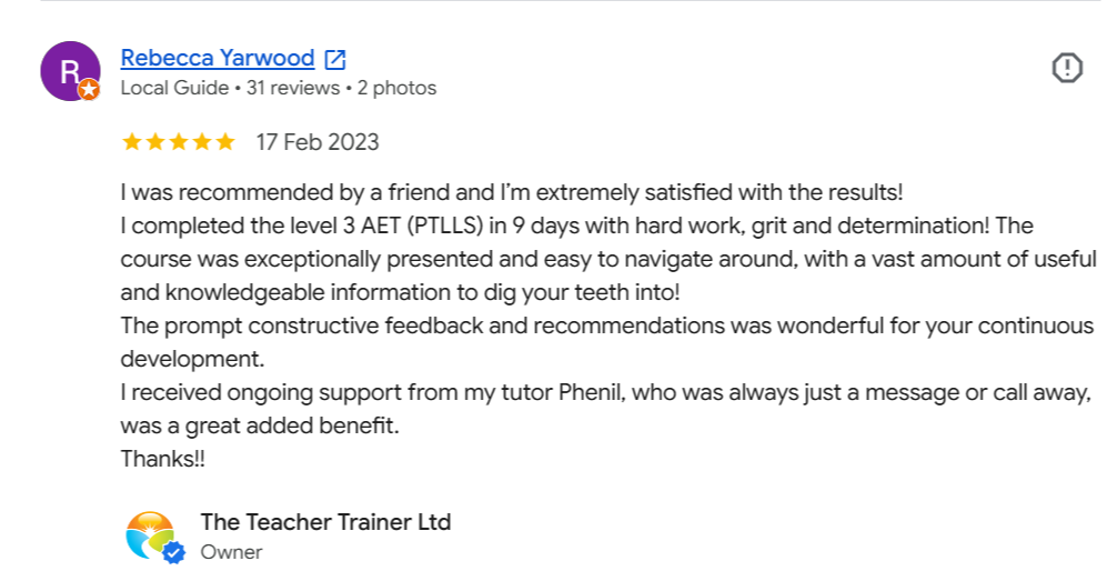 Google review from Karla Beck