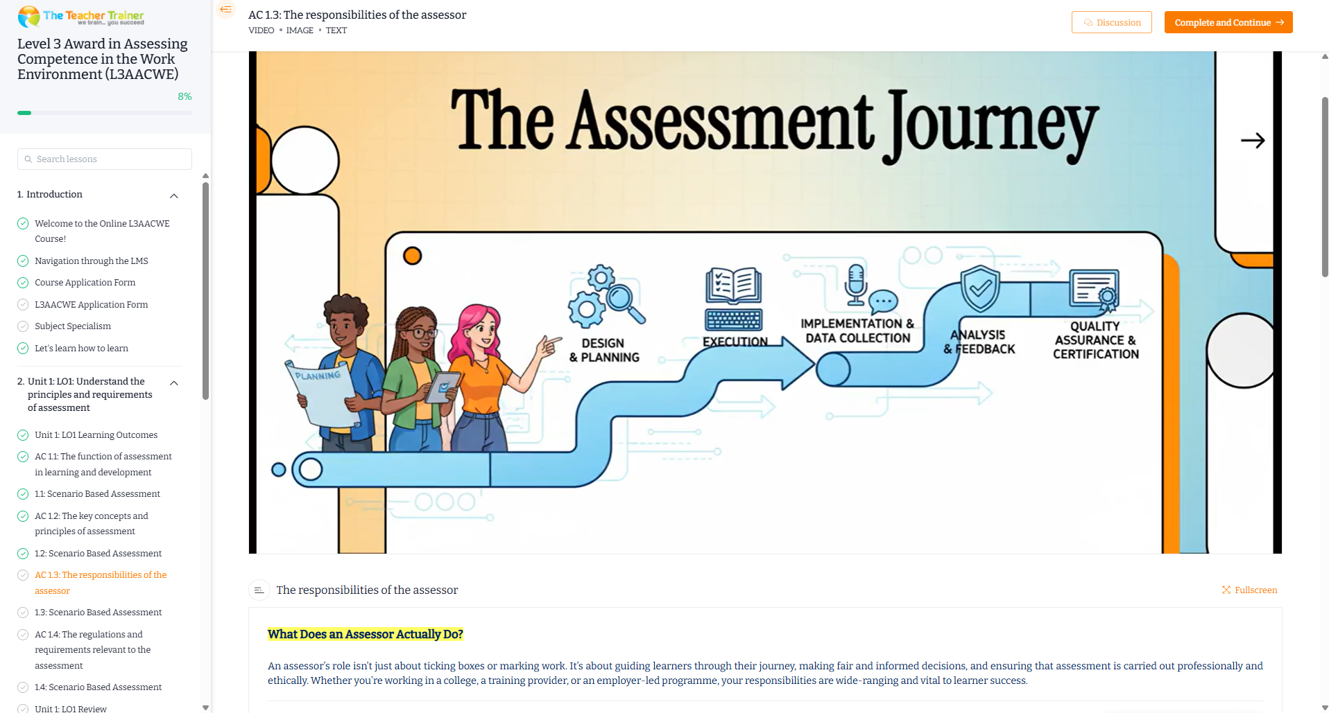 The Teacher Trainer course platform showing a lesson