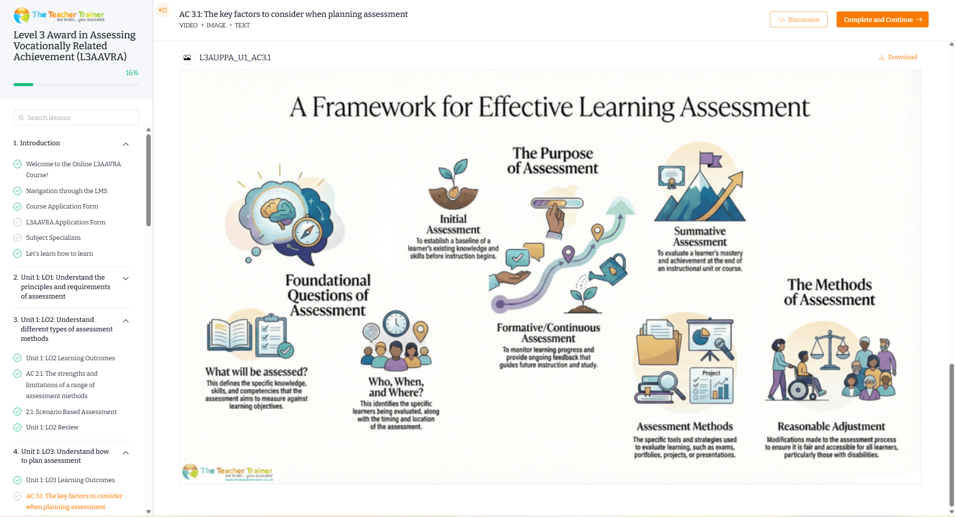 The Teacher Trainer course platform showing a lesson