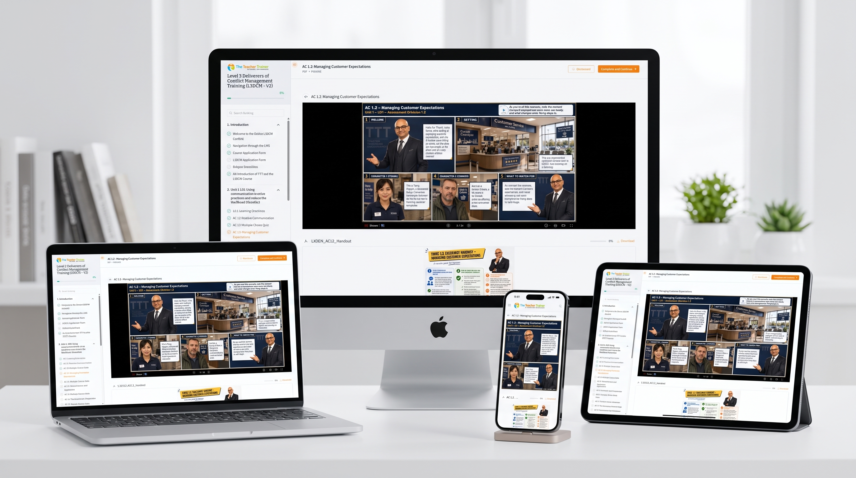 The course platform on desktop, laptop, tablet and phone