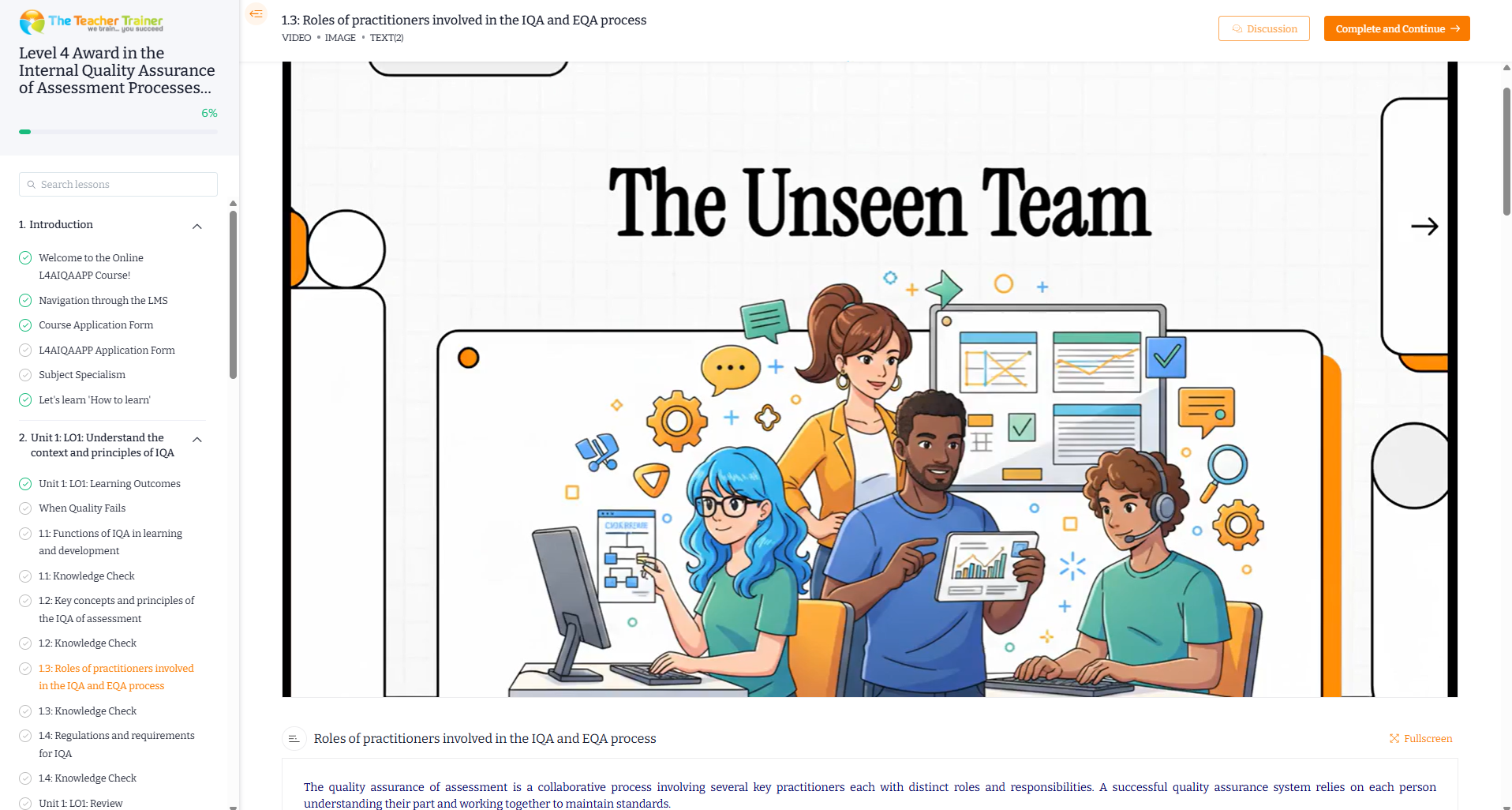 The Teacher Trainer course platform showing a lesson