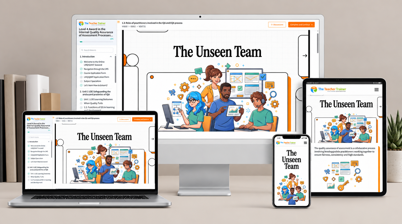 The course platform on desktop, laptop, tablet and phone