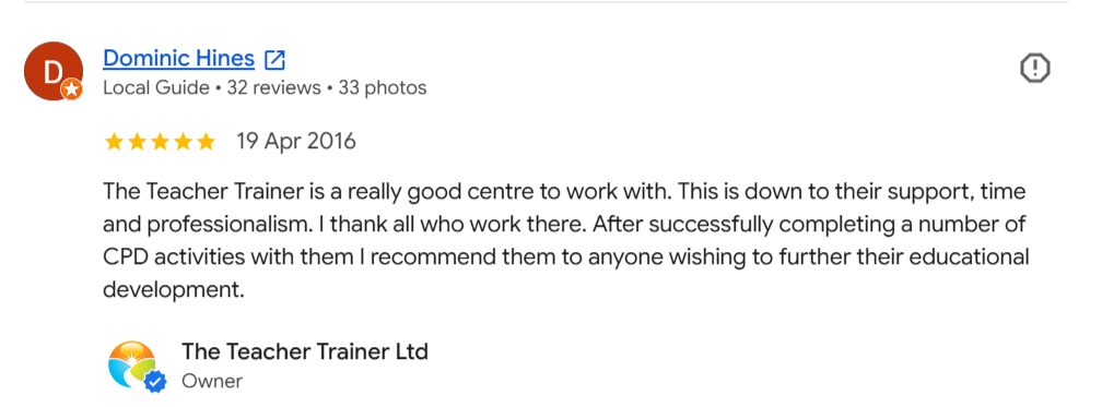 Google review from Dominic Hines