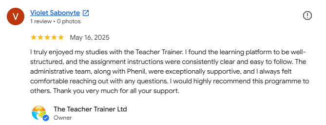 Google review from Violet Sabonyte