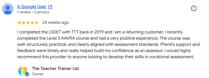 Google review from a L5DiT learner