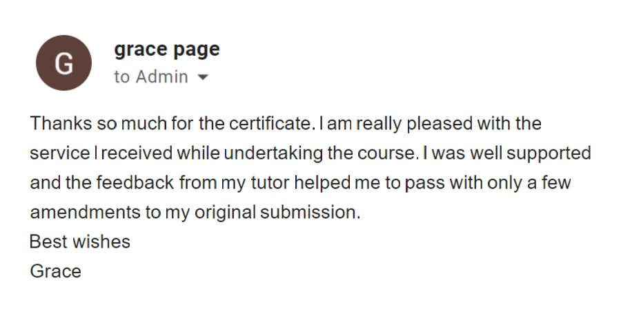 Email feedback from Grace Page